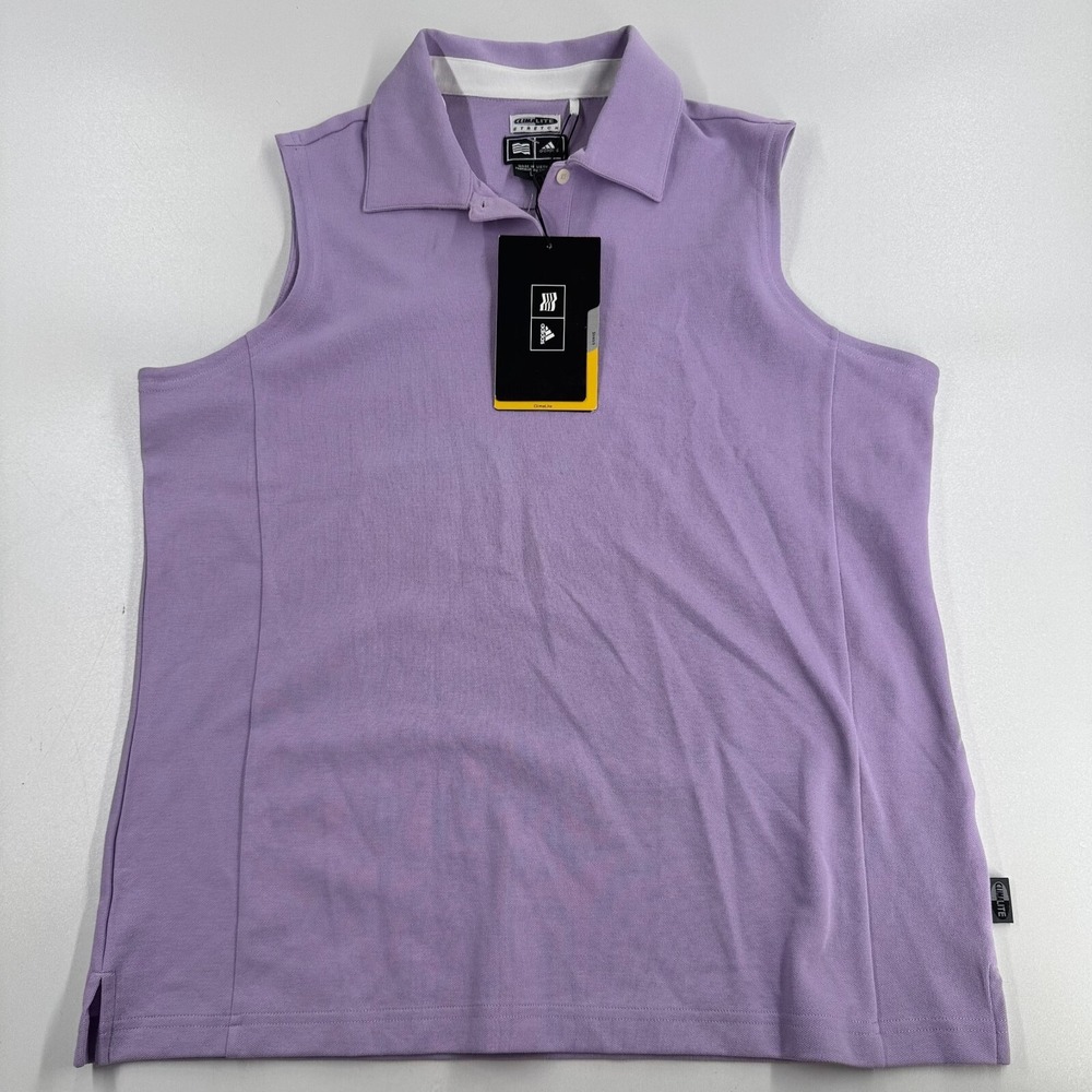 Adidas CLIMALITE WOMENS Lavender Sleeveless Button Close Golf Shirt SIZE L - NWT - Picture 15 of 15
